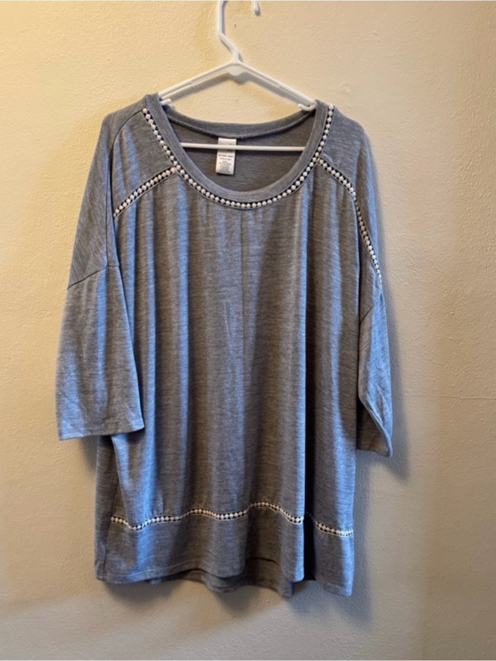 Terra & Sky Gray Scoop Neck Tunic Top Trim Plus Size 1X 16W-18W